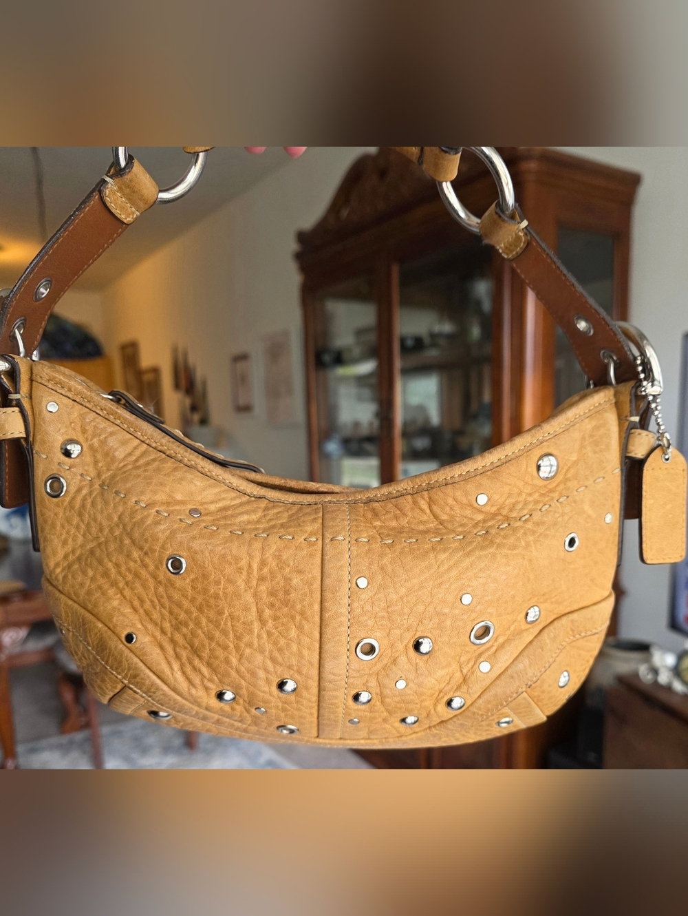 Vintage COACH SILVER STUDDED DEMI SHOULDER BAG
